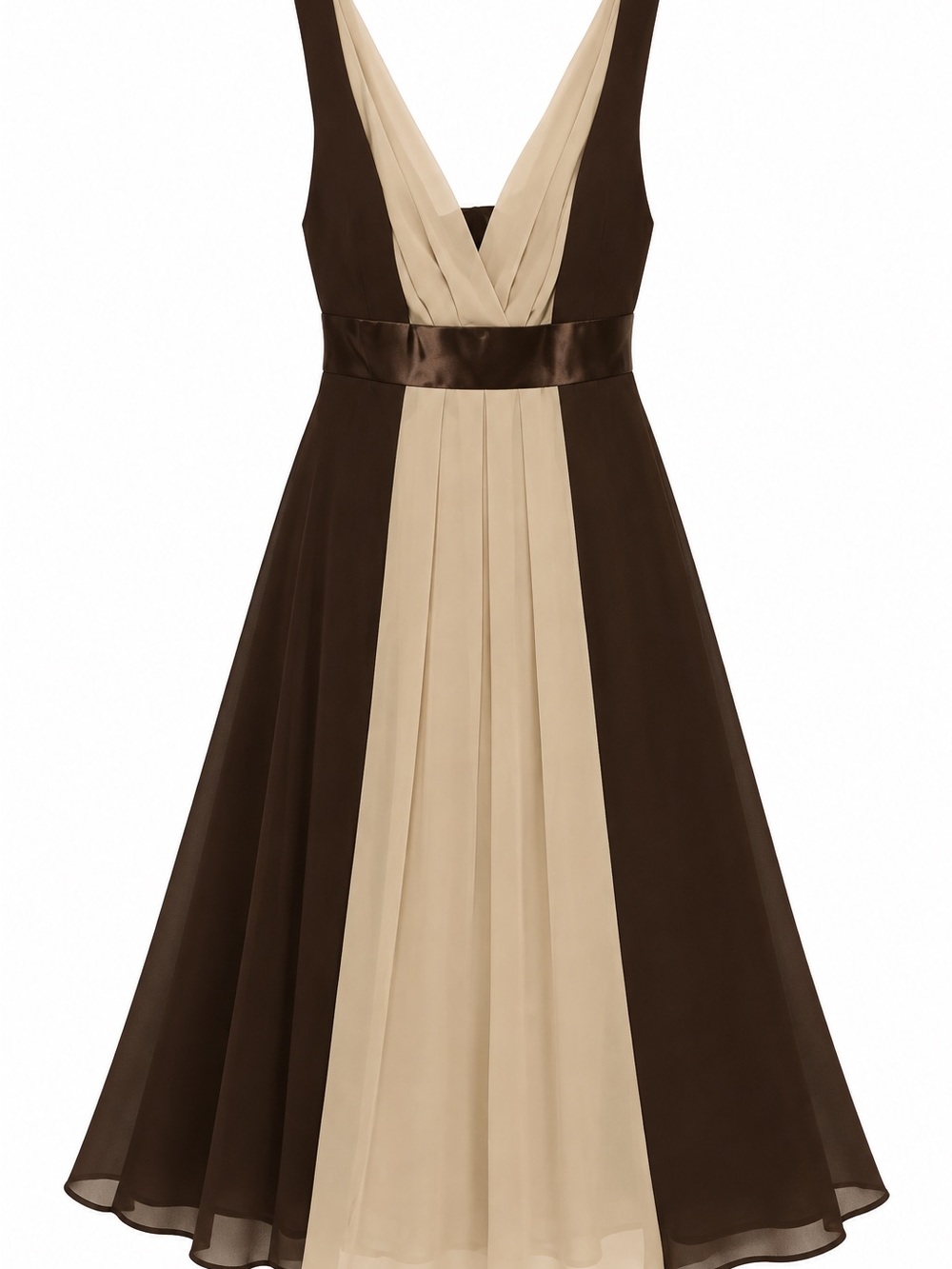 Anna Ivory and Chocolate Brown V-Neck Pleated Sleeveless Dress 2XL